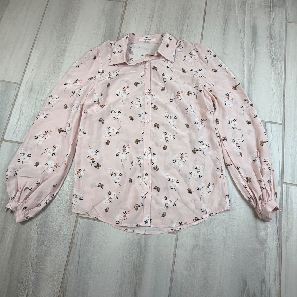 Emerson Fry‎ Pink Floral Butterfly Viscose Blouse Long Sleeve Button Down XS